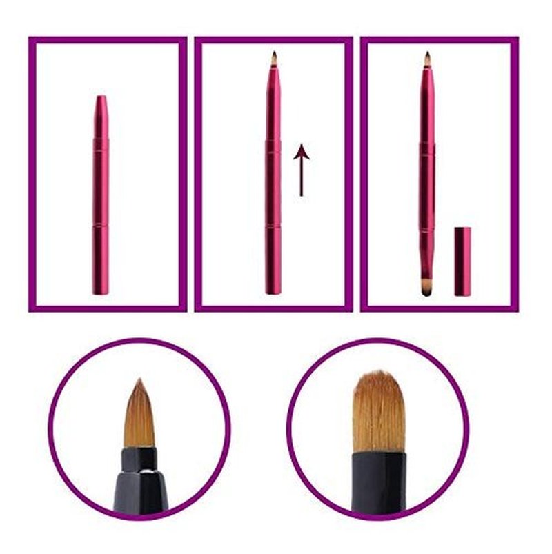 Exquisite Professional Lip Brush Applicators-Retractable Lipstick Brushes- Lipstick Gloss Makeup Brush Tool For Women and Girls (Two-Head-Rose Red)