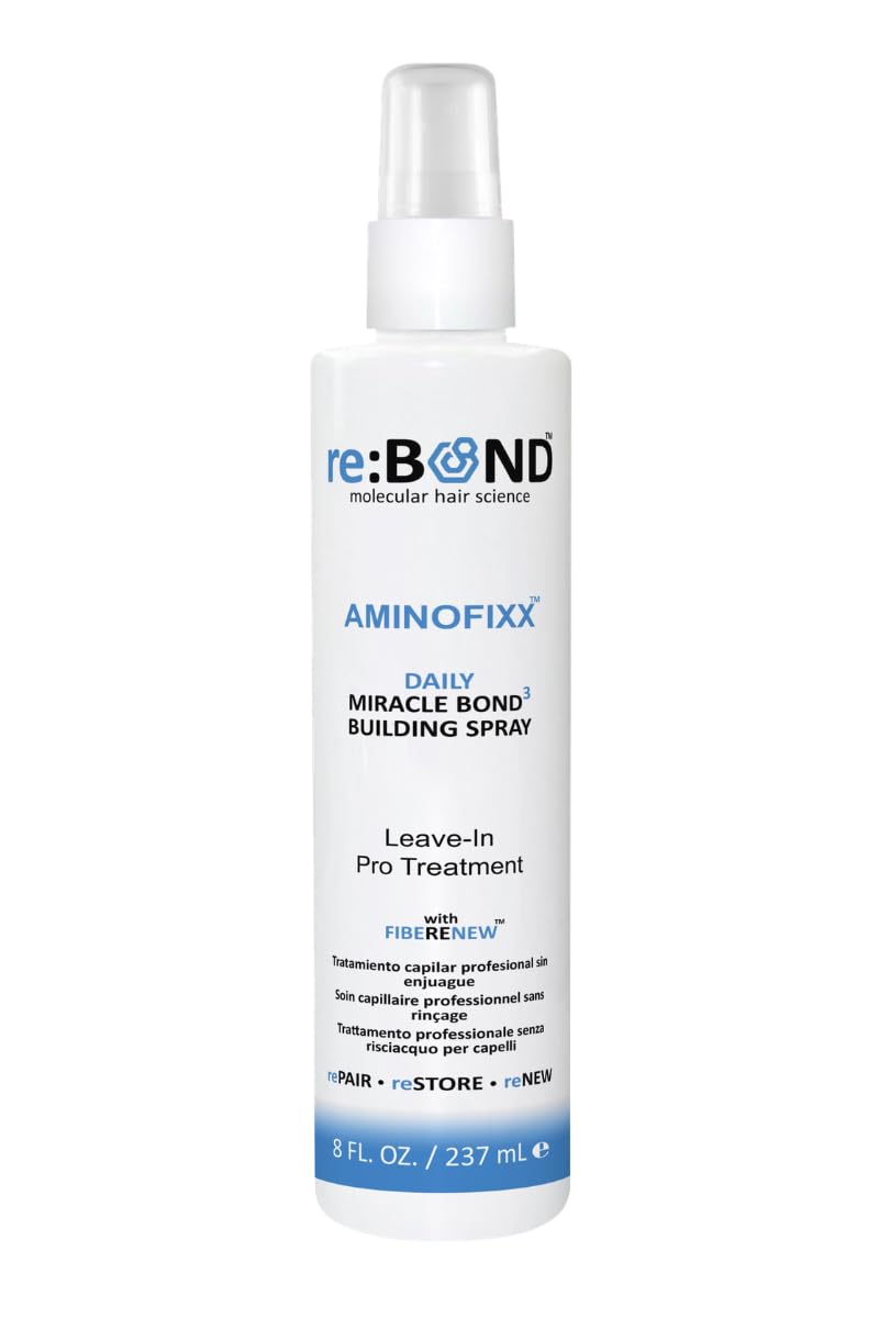 reBOND Hair AminoFixx Leave in Miracle Bond Building Spray 8 oz. Repairs, Strengthens & Maintains Hair Bonds - Eliminates Frizz & Reduce Breakage - for Color Treated, Dry & Damaged Hair