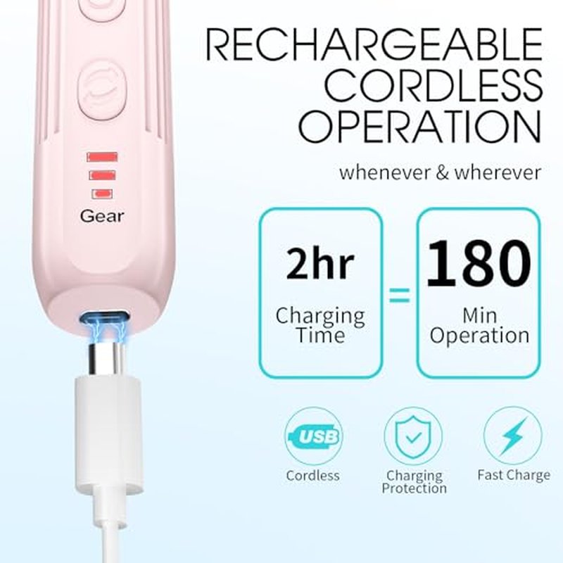 Electric Nail Drill, Professional Manicure Pedicure Kit, Cordless Electric Nail File Set, Rechargeable Pedicure Tools for feet, 3 Speeds Hand Foot Care Nail Drill for Thick Nail Toenail Cuticle