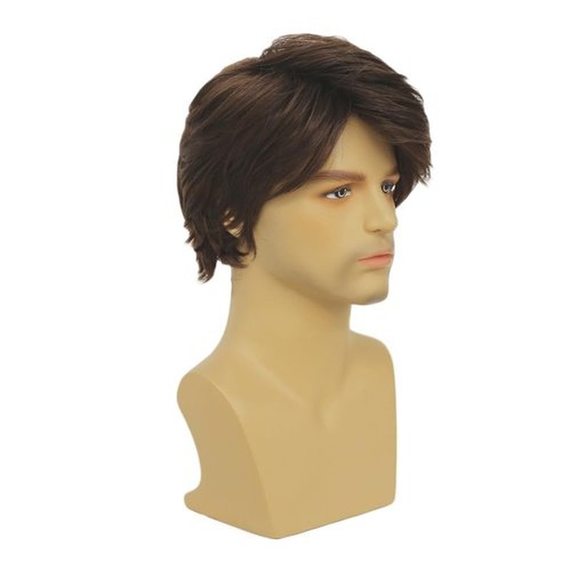 Dai Cloud Mens Brown Short Wig Soft Layered Fluffy Natural Looking Synthetic Halloween Cosplay Daily Party Wigs