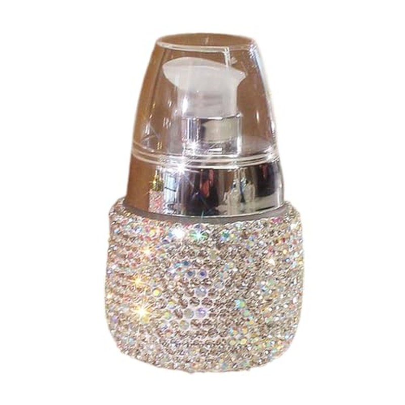 Rhinestone Travel Portable 30ml Lotion Dispensing Empty Bottle - Luxury Bling Glass Cosmetic Empty Container - Press Pump Design for Easy Dispensing - Ideal for Beauty On-The-Go (Silver)