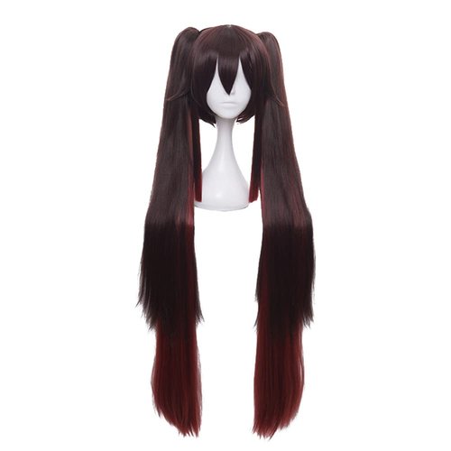Mystylecos Anime Hutao Coslplay Wig Genshin Impact Red Brown Gradient Bangs Double Ponytail Wig Halloween Party Wigs