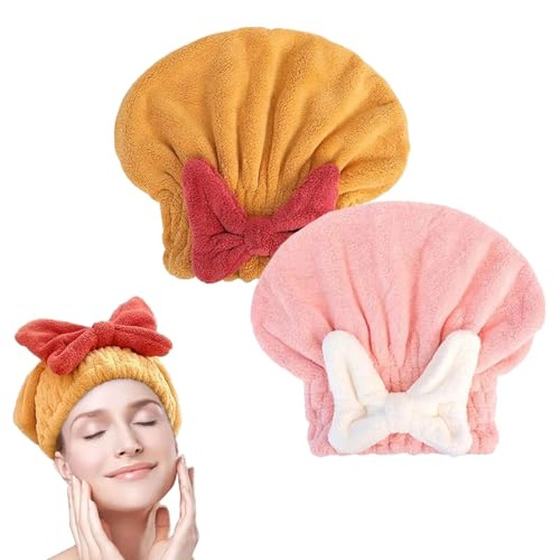 GDSAFS New Super Absorbent Hair Towel Wrap for Wet Hair, 2025 New Microfiber Hair Towel Wrap Dry Turban, Soft Bow Tie Plopping Head Towels Shower Cap, Quick-Drying Thickened for Women (2pcs D)