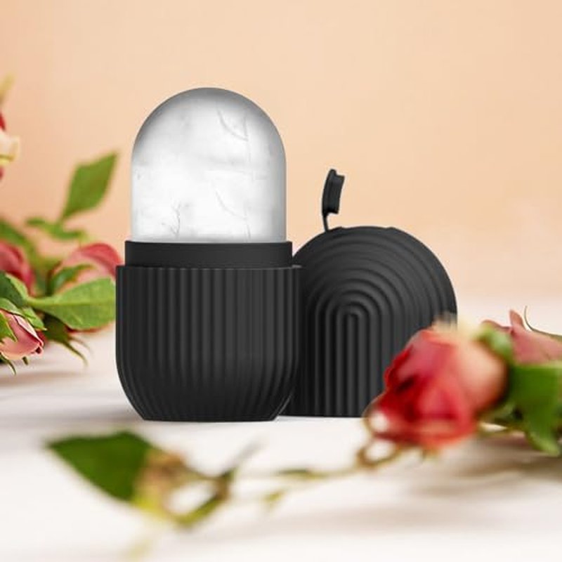 Joyeee Ice Face Roller, Reusable Silicone Mold Face Massage Eye Facial Beauty Skin Care Tools Apply Ice for Shrink Pores Anti Wrinkle Reduce Puffiness Improve Skin Elasticity, Striped, Black