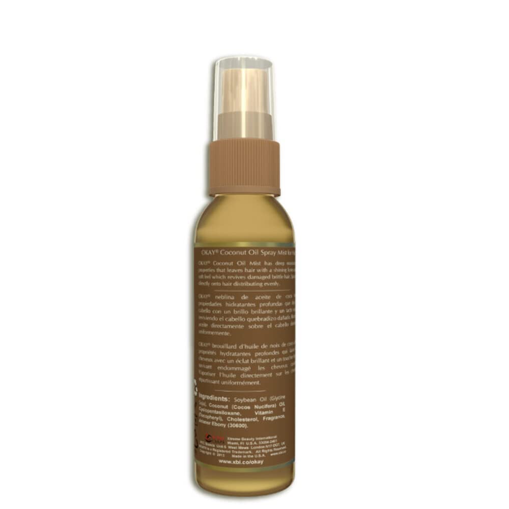 Coconut Spray Mist Oil For Hair Leaves Hair With Shining Luster&Soft Feel Revives Damaged Brittle Hair Paraben Free For All Skin&Hair Types and Textures Made in USA 2oz