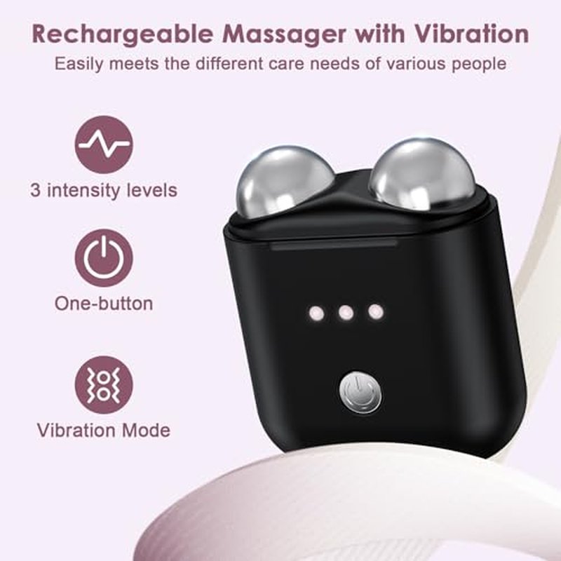 Mini Facial Firming Device, Face and Neck Skincare Device with Vibration Mode, Portable Facial Roller Massager Tool for Man and Woman, Black