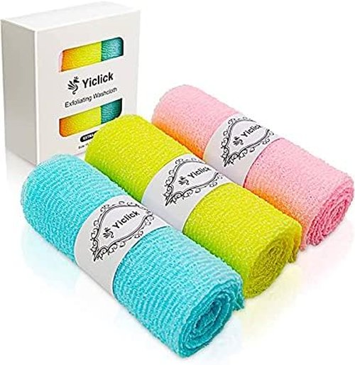 Yiclick Exfoliating African Net Sponge - Exfoliating Body Scrubber Exfoliator, Exfoliating Washcloth Towel, Exfoliate Rags Wash Cloth Loofah Sponge for Body Scrub, Back Scrubber (Blue+Yellow+Pink)