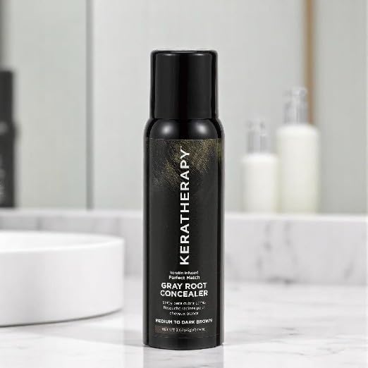 Keratherapy Keratin Infused Perfect Match Gray Root Concealer Spray, Light Brown, 3 oz, 118ml - Root Cover Up Spray to Hide Gray Roots - Keratin Therapy Hair Darkening & Temporary Scalp Concealer
