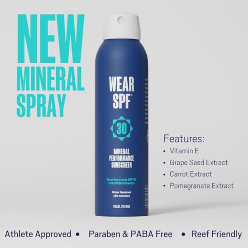 WearSPF Mineral Performance Sunscreen Spray by Justin Thomas SPF 30 Easy-To-Apply Continuous Sport Spray Water and Sweat Resistant, 6 fl oz (1)