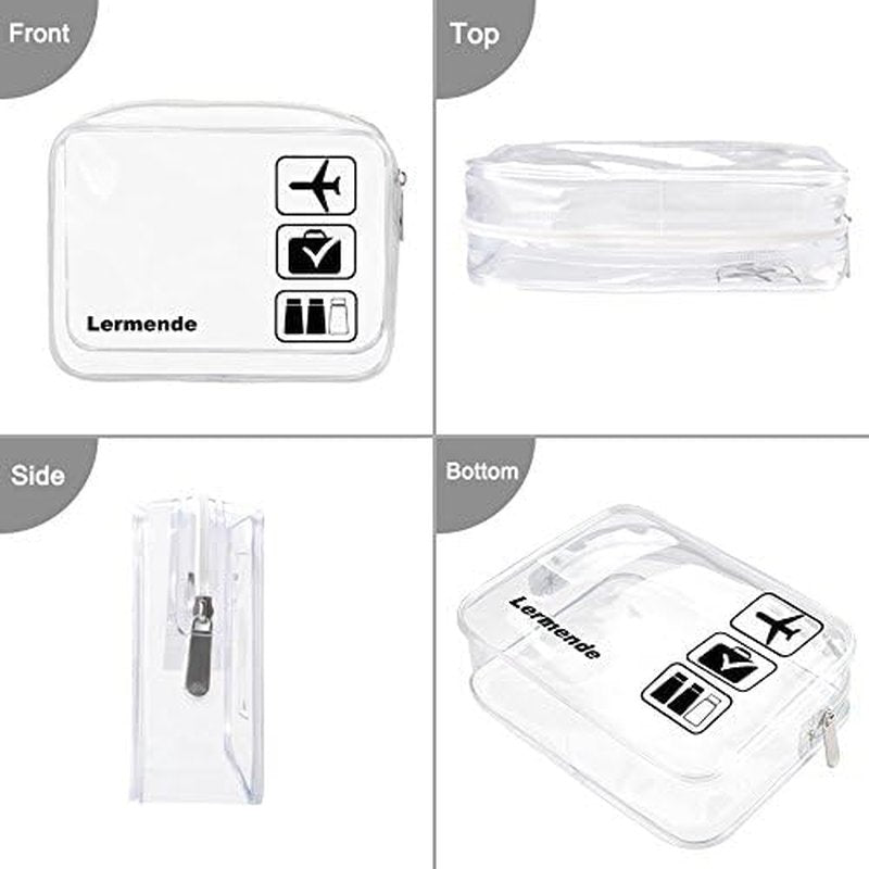 Lermende 2pcs/pack Clear Toiletry Bag TSA Approved Travel Carry On Airport Airline Quart Sized 3-1-1 Compliant Bag Make-up Pouch Kit (Clear)