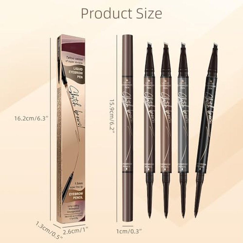 2 in 1 Eyebrow Pencil, 2024 Upgrade Magic Eyebrow Tattoo Pencil 4 Fork Tip, Waterproof Eyebrow Pen Microblading Eyebrow Pencil Natural Fine Stroke Eyebrow Pen (Black)