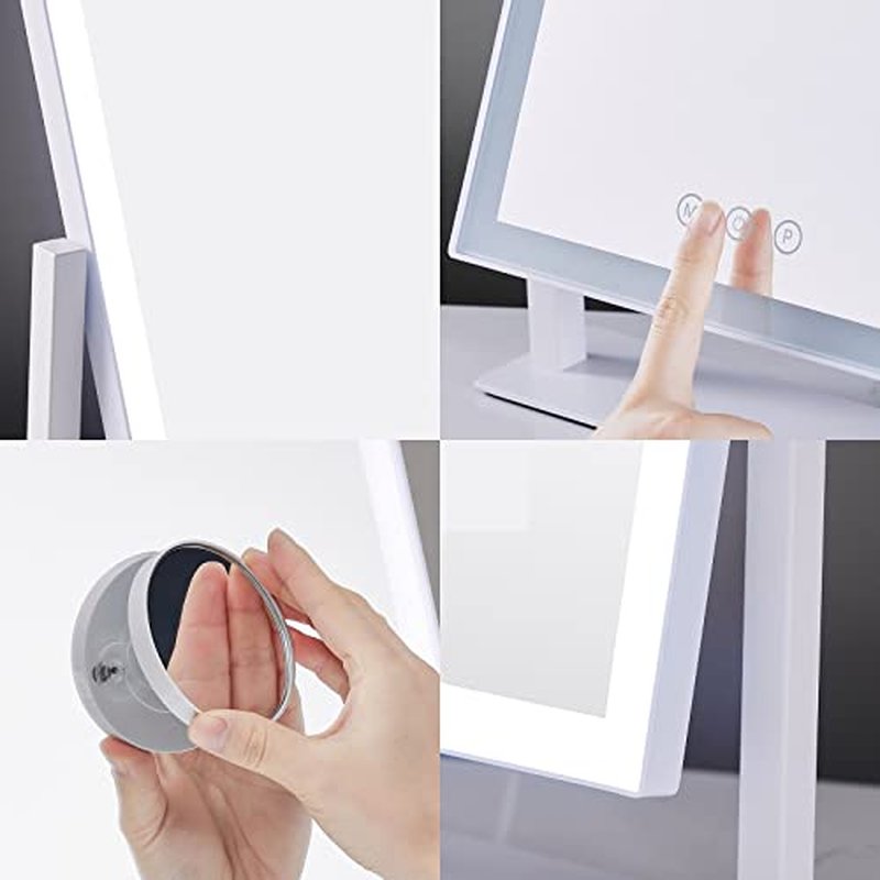 HIEEY Hollywood Vanity Mirror with Lights, Makeup 9 Dimmable Bulbs Three Color Lighting Modes, and 5X Magnification Mirror, Smart Touch Control, 360°Rotation (White)