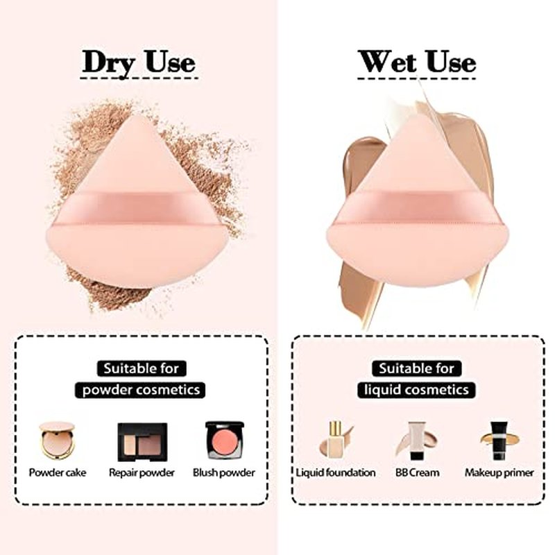 8Pcs of Triangular Powder Puff Makeup Sponges, Made of Super-soft Velvet, Designed for Contouring, Eye, and Corner, Beauty Blender Foundation Mixing Container.