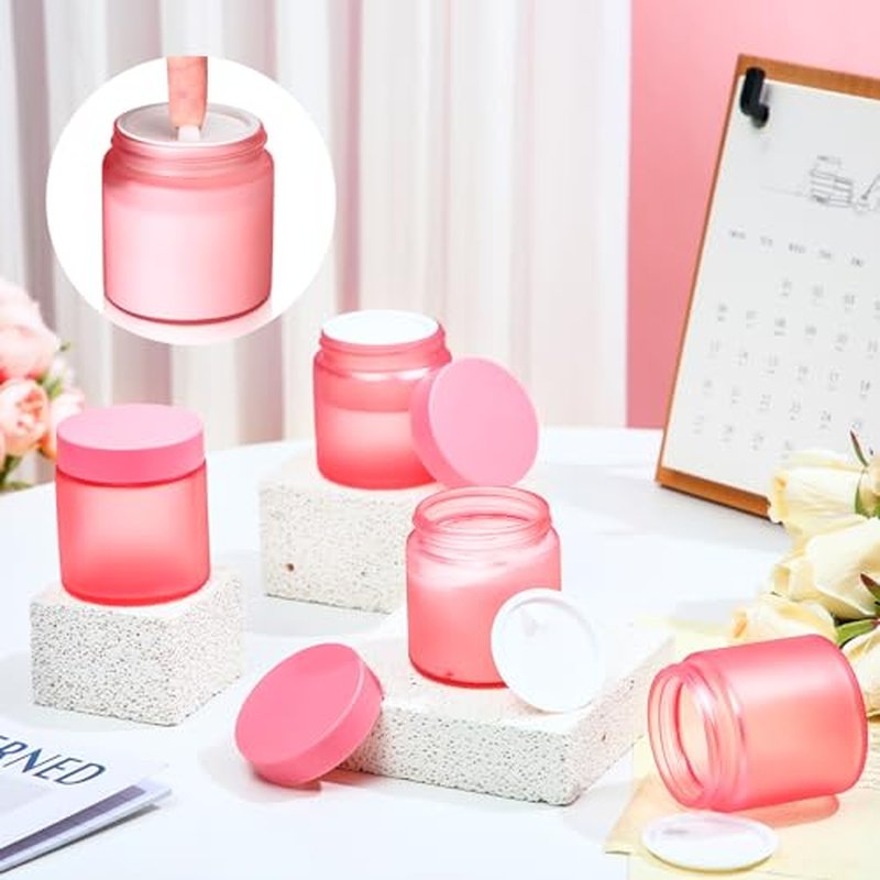 Norme 24 Pcs 4 oz Glass Jars with Lids Leakproof Round Airtight Jars Empty Cosmetic Jars with Inner Liners Lid for Storing Lotions Powder Ointments Candle Making (Pink)