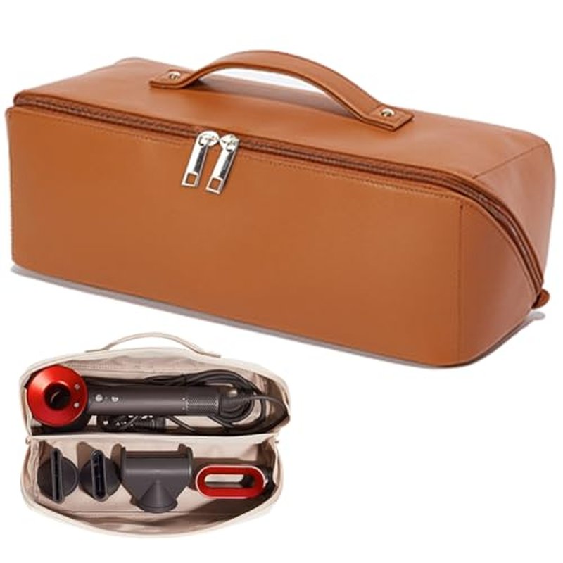 Linpr Travel Storage Bag suitable for Dyson Airwrap Styler/shark flexstyle, Portable Handheld Travel Case, Double Compartments Organizer with Large Opening, Waterproof Hair Dryer Carrying Case (Brown)