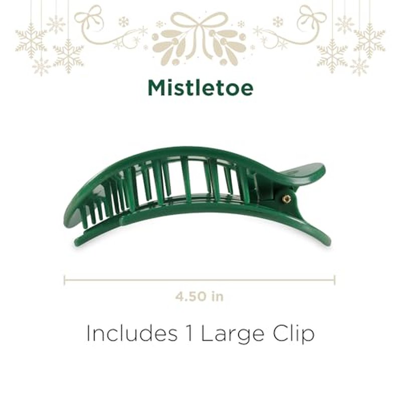 TELETIES - Large Flat Round Hair Clip - Holiday Collection - Hair Claw Clips for Women - Strong Grip, Bendable Teeth, Curved Design - For All Hair Types and Textures - Mistletoe