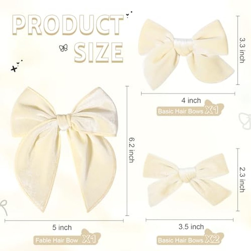 DEEKA 4 PCS Beige Velvet Hair Bows 3 Styles 5" & 4" Handmade Hair Bow set for Toddler Girls Alligator Hair Clips Knot Bows Hair Accessories for Little School Girls (Beige)