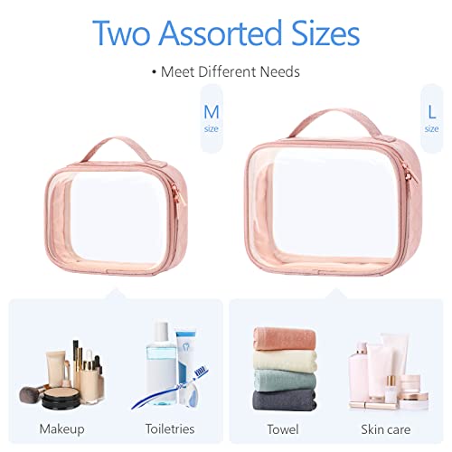PACKISM TSA Approved Toiletry Bag, 3 Pack Clear Makeup Bags with Handle Large Opening Fit Carry-on Travel Essentials, Quart-sized for Toiletries, Rose Pink
