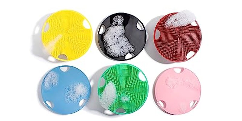 Boie USA Flat Body Scrubber - Soft Silicone-Like Exfoliating Shower Scrubber & Body Cleansing Brush - Stick-to-Wall Loofah Replacement - Antimicrobial Body Exfoliator for All Skin Types - Black