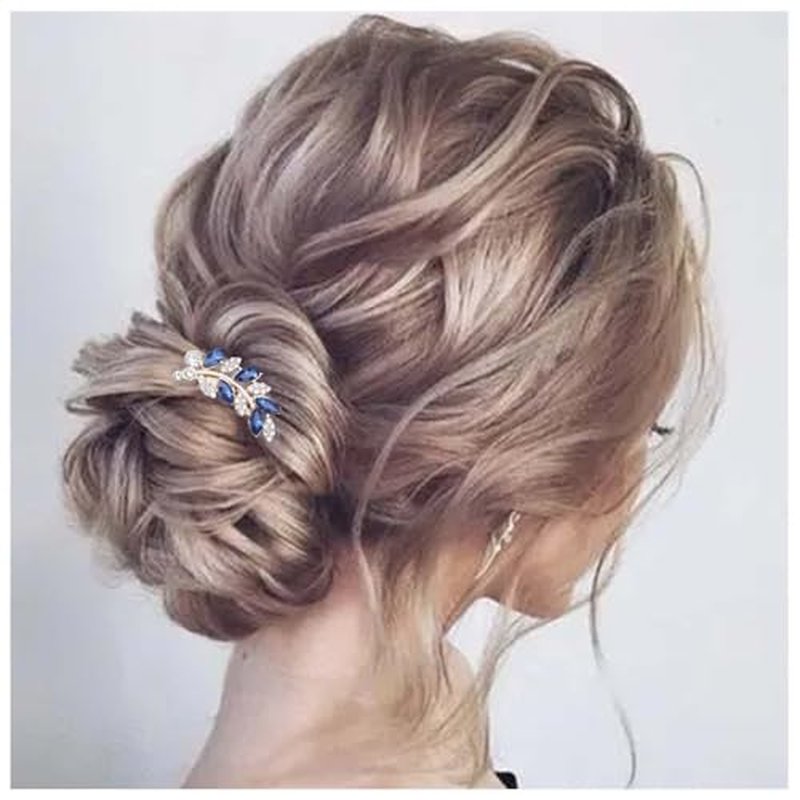Yheakne Vintage Rhinestone Crystal Hair Comb Blue Crystal Wedding Headpieces Rhinestone Side Comb Hair Clip Hair Gold Cz Leaf Comb Barrette Bridal Headwear Accessories Jewelry for Women (Gold)