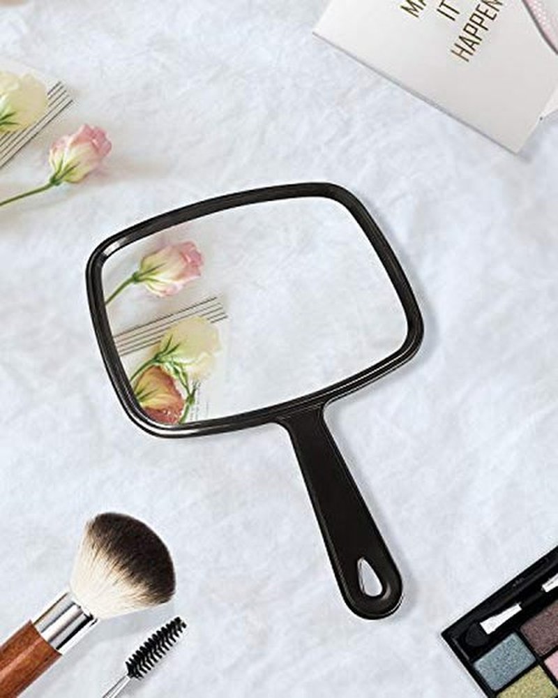 PROTECLE Hand Mirror, Handheld Makeup Mirror with Handle for Barber Hairdressing (Square Black L)