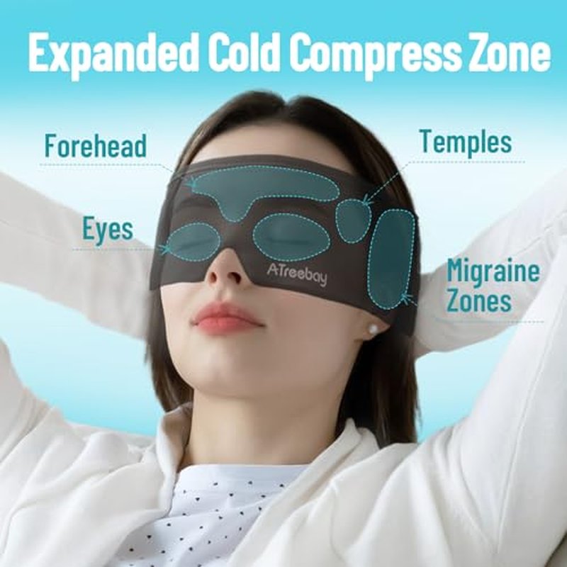 ATreebay Cooling Eye Mask, Reusable Gel Eye Mask for Sleep Cooling, Cold Eye Mask for Puffiness, Soothing Headache, Dark Circles, Soft Thick Gel Ice Mask for Long-Lasting Comfort, Black
