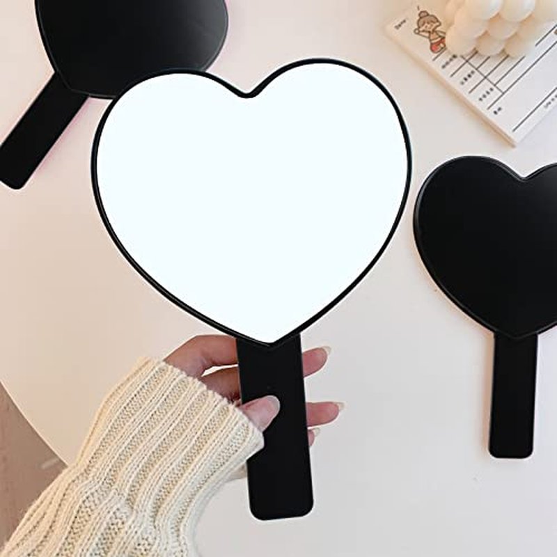 TBWHL Heart-Shaped Travel Handheld Mirror, Cosmetic Hand Mirror with Handle (Black, 1Pack)
