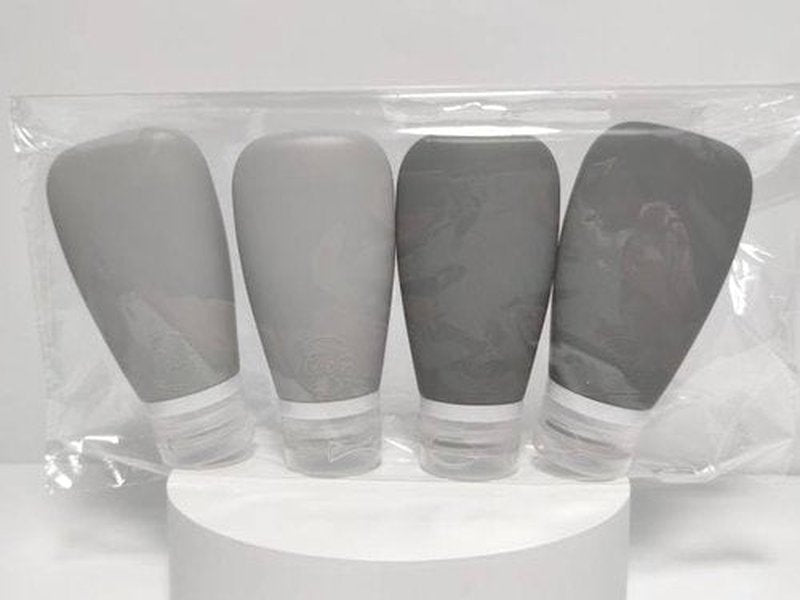 LYOB Travel Bottles for Toiletries, TSA Approved 3oz Leak Proof Silicone Soft Refillable Squeeze Travel Size Containers BPA Free for Cleansers, Lotions, Shampoo, Conditioner 4pk (2Black-2Gray)