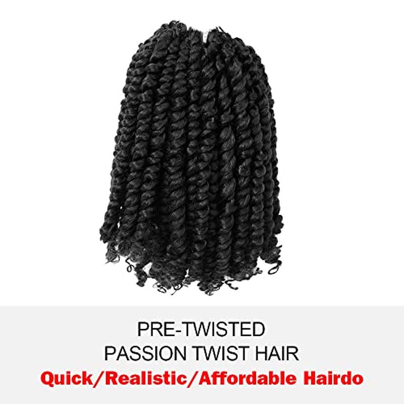 WUDAS Short Passion Twist Hair 8 Inch Pre-twisted Passion Twists Crochet Hair Jet Black Pre-looped Synthetic Crochet Braids (7 Packs,1#)