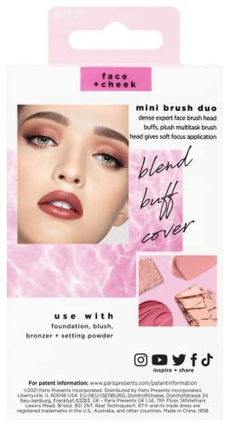 REAL TECHNIQUES Mini Brush Foundation and Blush Duo, Travel Size, For Loose Blush and Liquid Foundation, 2 Piece Set, Multicolor