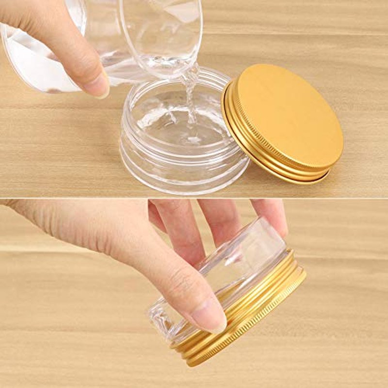 Tecbeauty 12-Pack 180ml Clear Plastic Jars with Lids Refillable Empty Round Containers for Beauty Product, Cream, Lotion, Slime, Gold