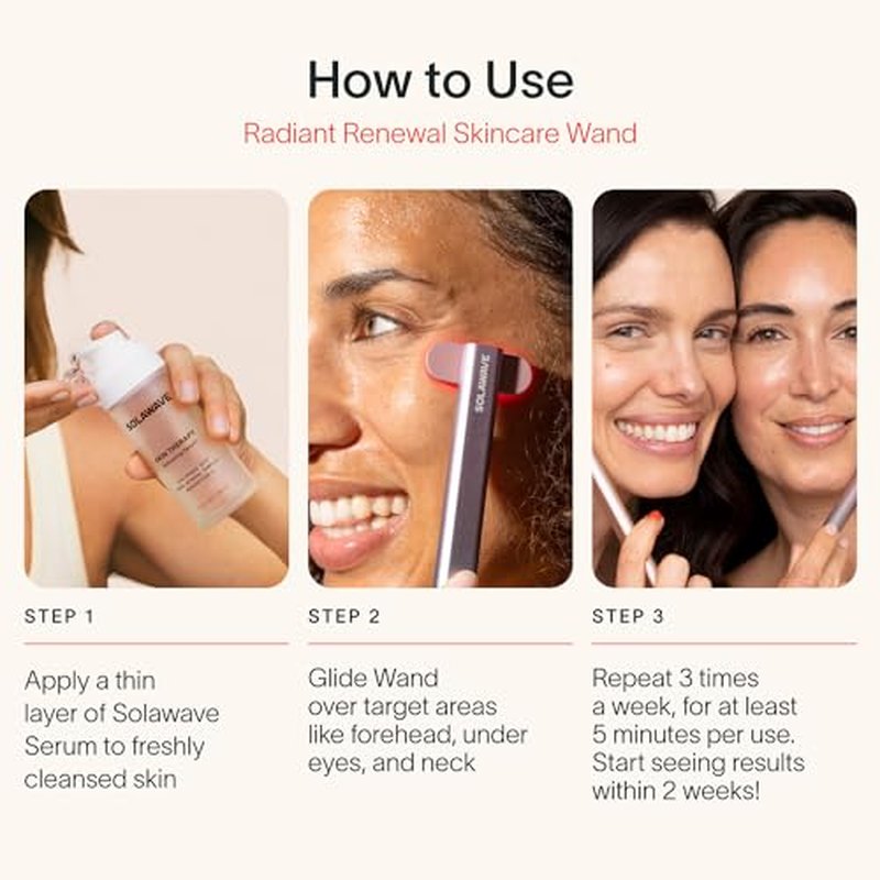 Solawave 4-in-1 Skinware Wand - Upgraded Radiant Renewal with Facial Massager, Red Light, Galvanic Current, and Therapeutic Warmth Anti-Aging Beauty Device (Blue/Pink Ombre)