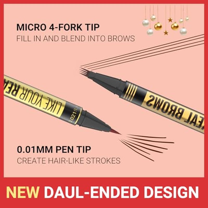 Microblading Eyebrow Pen - Eyebrow Pen 2-in-1 Dual-Ended Eyebrow Pencil with Micro-Fork Tip & Precise Brush-Tip Create Hair-Like Brows, Natural Brow Eyebrow Pen, Long Lasting, Light Brown