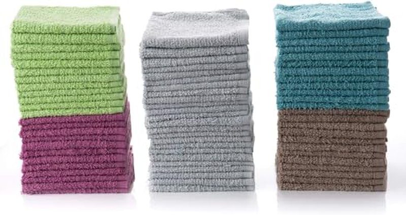 SIMPLI-MAGIC Cotton Washcloths, 50 Pack, Multi Color Towel Set