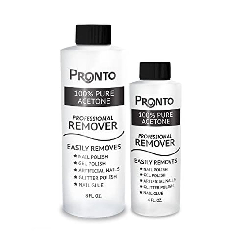 Pronto Acetone Nail Polish Remover 8 Fl Oz with Manicure Kit - Includes Nail File, Buffer, Pusher, Scraper - Pure Acetone 100 Percent - Quick & Professional Gel Acrylic Nail Remover Kit