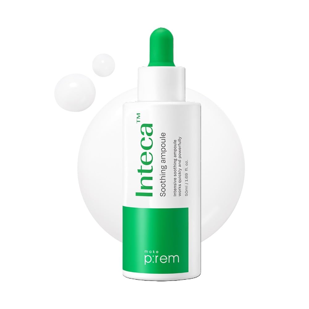 MAKE P:REM INTECA Soothing Ampoule, Intensive Calming and Moisturizing Serum with Advanced CICA, EVE VEGAN, Korean Skin Care, 1.69 Fl Oz, 50ml