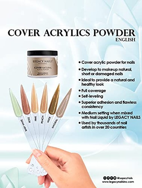 Legacy Nails Professional Cover Acrylic Powder, 4 ounces - Ideal For French Nail Art, Create Nail Art, Nail Extension That Provide a Healthy, Natural Look To Nails (COVER ROSE)