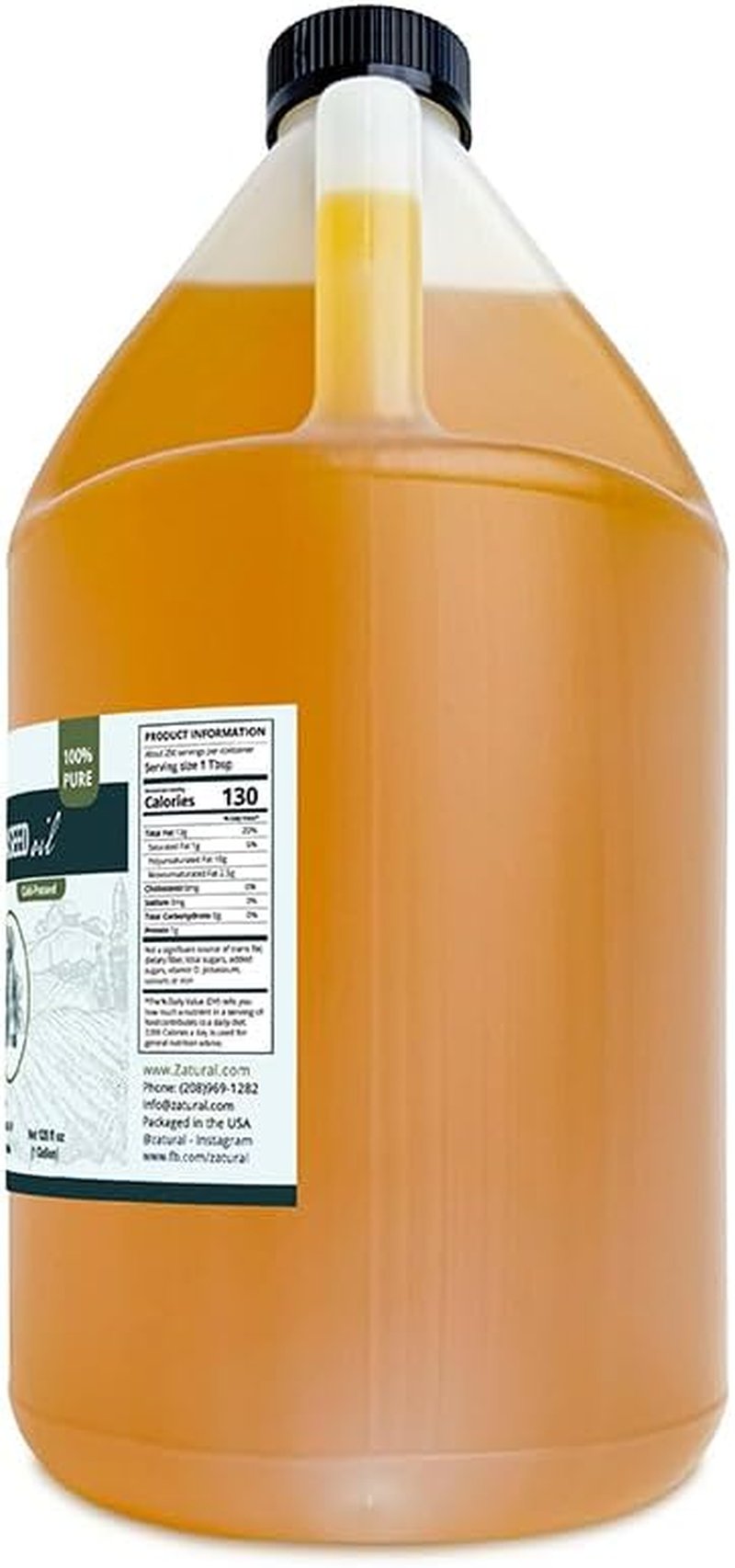 Zatural Cold Pressed Flaxseed Oil - 100% Pure Vegan Omega-3 ALA | Ideal for Salads, Smoothies & Skincare (1 Gallon)