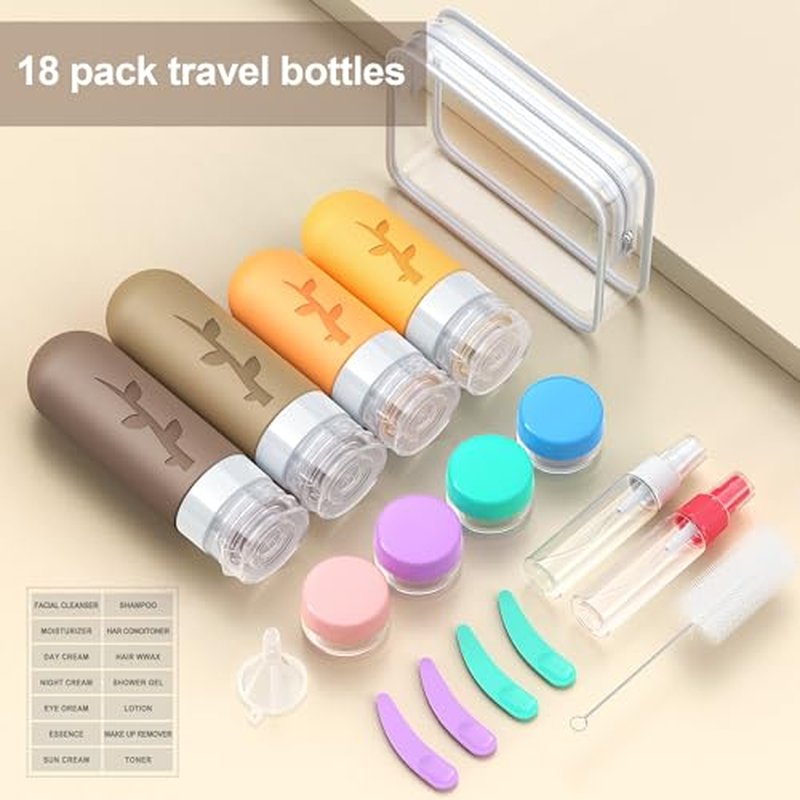 Travel Containers for Toiletries, 18pack TSA Approved Travel Size Containers for Toiletries,travel bottles for Toiletries,travel Jars or Personal Travel Essentials