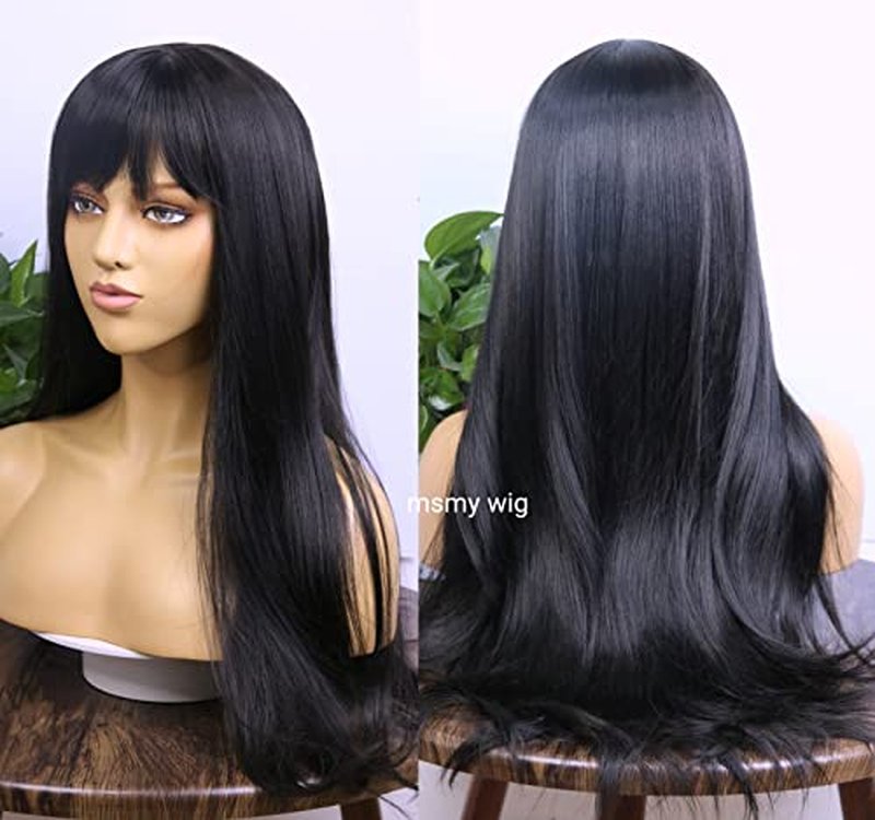 MSMYRNS 99J Ginger Orange Highlights Mixed Color Synthetic Wig With Bangs Natural Wavy Fringe Unit Glueless Full Machine Made Scalp Wig None Lace Wig Fashion Girls Party Cosplay Daily Use Gift