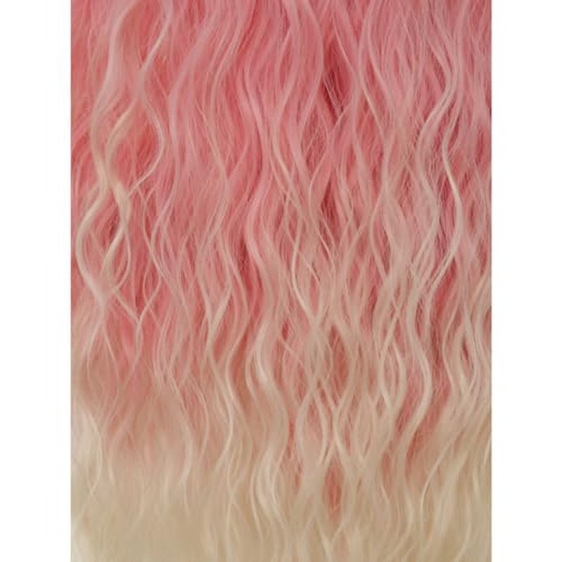 Salaibs Pink Long Curly Wavy Wigs for Women Pink to Blonde Middle Part Wig Heat Resistant Synthetic Hair Wig for Halloween Cosplay Use