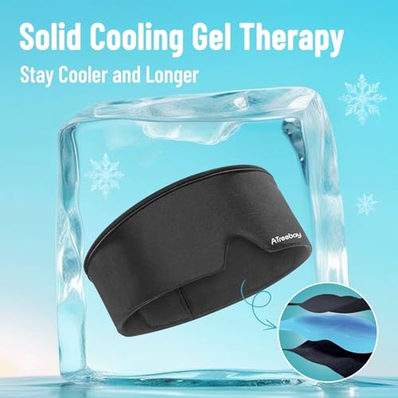 ATreebay Cooling Eye Mask, Reusable Gel Eye Mask for Sleep Cooling, Cold Eye Mask for Puffiness, Soothing Headache, Dark Circles, Soft Thick Gel Ice Mask for Long-Lasting Comfort, Black
