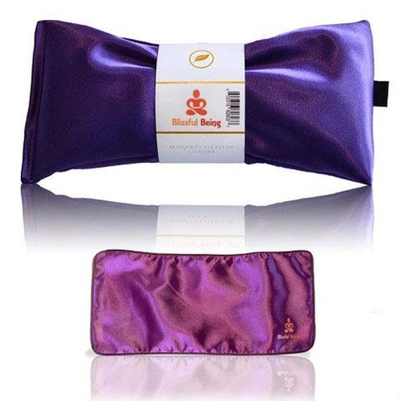 Blissful Being Lavender Eye Pillow with Purple Satin Cover- Hot or Cold Aromatherapy Eye Pillow perfect for Naps, Yoga, Meditation - Natural Relaxation (Amethyst with purple cover bundle)