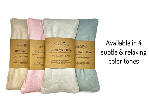 Sacksy Thyme Organic Linen Eye Pillow - Lavender & Flaxseed for Relaxation, Yoga, Stress Relief - Microwavable Heating Pad & Cool Compress - Made in USA - Gifts for Meditation - (Lavender)