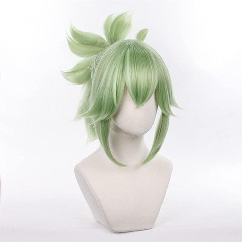 Mystylecos Genshin Impact Kuki Shinobu Green Cosplay Wig Anime Short Olive Fluffy Wig