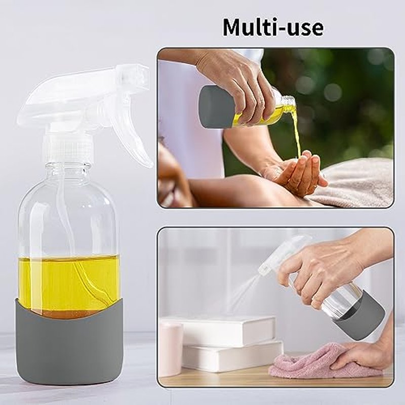 HOMBYS 8 Oz Empty Clear Glass Spray Bottles with Silicone Sleeve Protection Refillable Containers for Cleaning Solutions, Essential Oils, Misting Plants - Quality Sprayer - 1 Pack Boston Bottles