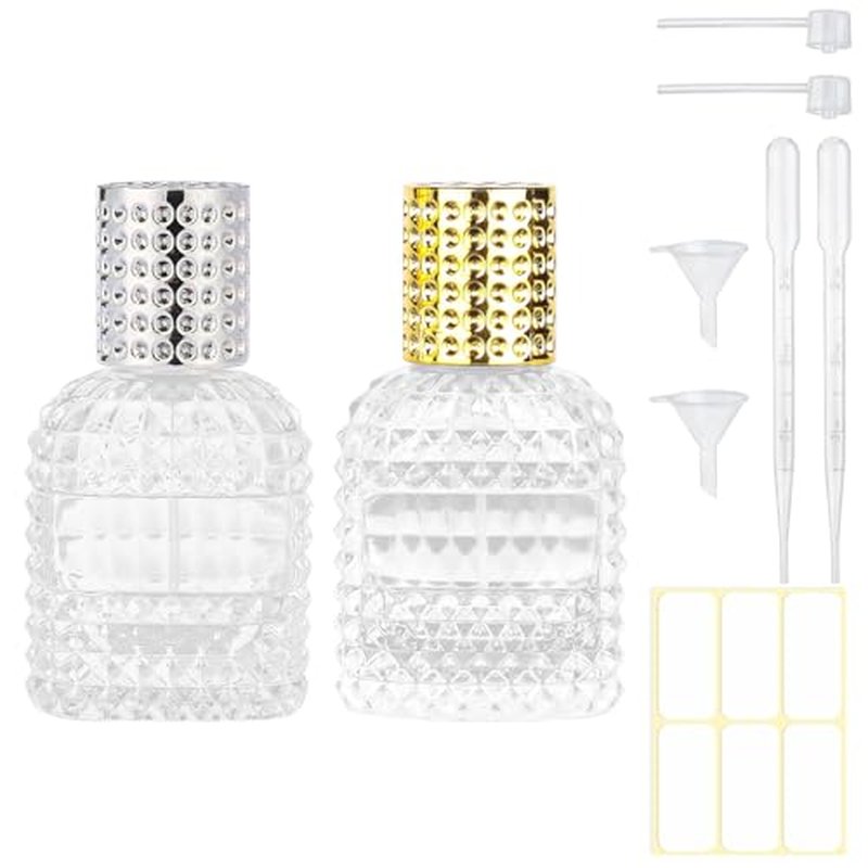 Gsteng Refillable Spray Perfume Bottles, Clear Thick Glass Empty Perfume Bottle, Gold&Silver Perfume Atomizer,Travel Cologne Sprayer Bottles. (Gold & Silver, 1 Ounces)