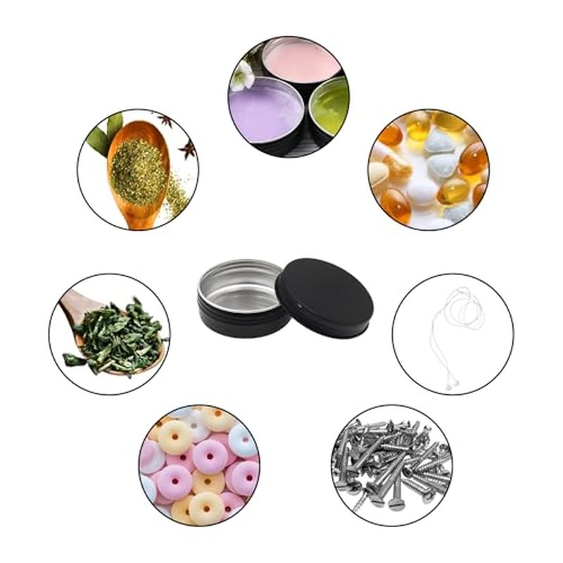 Aluminum Tin Jars Containers,ULIFESTAR Leak Proof Cosmetic Tin Jars Containers,Round Tin Cans with Lids,10PCS Black Cosmetic Sample Refillable Containers for Spice (1.41 ounces 57*23mm/2.24*0.9")