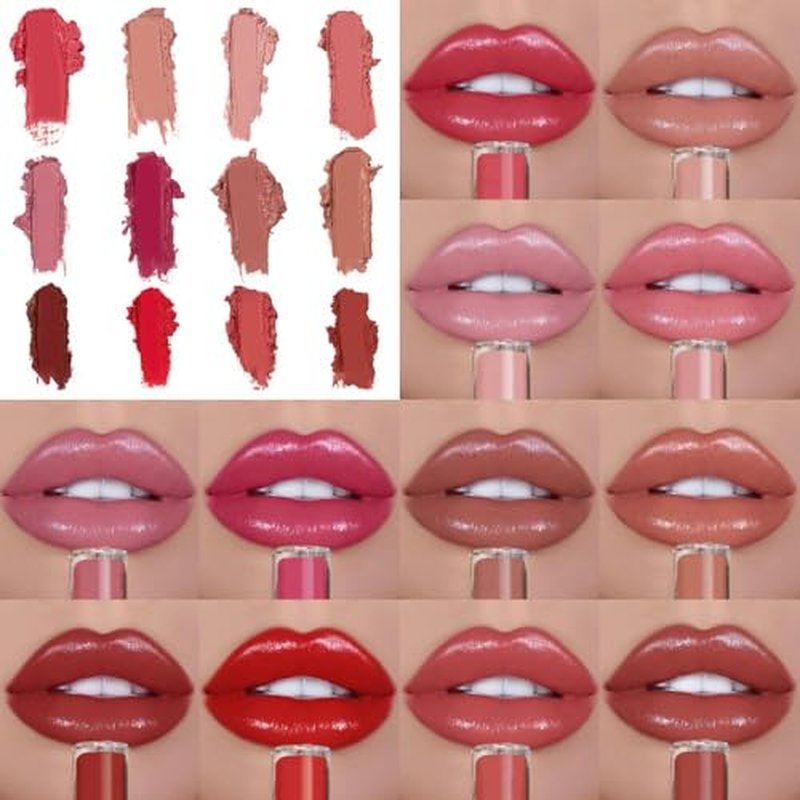 12 Color Cream Lip Gloss, 2025 New Long-Lasting Moisturizing Velvet Lip Lipstick, Waterproof, Non-Fading, Hydrating Lip Tint Natural Jelly Lipstick for Cristmas Party (12#, 1.3 Fl Oz)