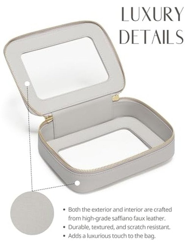 Popvibe Clear Makeup Case Toiletry Bag Travel Medium Clear Cosmetic Bag with Zipper, Small Make Up Bag Organizer Traveling TSA Approved Transparent Bag Car for Essentials, Beige Grey
